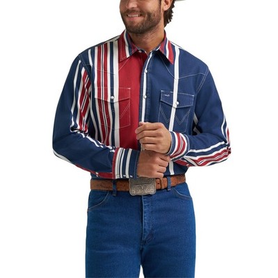 Wrangler Men's Vintage Inspired Blue Multi Stripe Snap Shirt 112375916