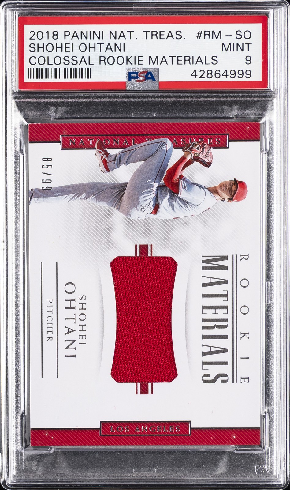 2018 NATIONAL TREASURES COLOSSAL ROOKIE MATERIALS #SO SHOHEI OHTANI RC /99 PSA 9