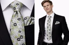 Men's Wedding Green Tie & Hanky Silver Floral Formal Silk Jacquard Formal Set UK