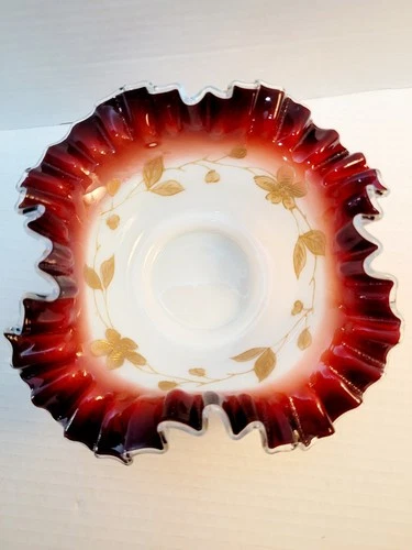 Antique Victorian Oxblood Glass Bowl Hand Painted