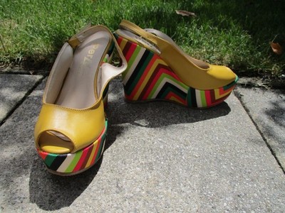Bunte Keilabsatz Plateau-Peeptoes Clogs mit schnalle Gr.37