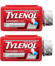 2 X Tylenol Extra Strength Rapid Release Gels 500mg Pain Fever Relief ( 290 x 2)