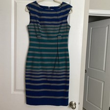 Calvin Klein Multicolored Striped Belted Sheath Dress Size 6