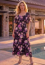 Roaman's Women's Plus Size Hand-Crinkled Flutter-Sleeve Maxi Dress - 14/16