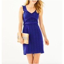 Lilly Pulitzer Kaylee Shift Dress Blue Eyelet Wedding Guest Vacation Summer Easy