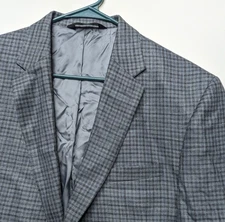 JOS A BANK Vtg Wool Silk Linen Blue Plaid 44R BLAZER SUIT COAT JACKET Men's