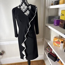 Lauren Ralph Lauren Black/White Ruffle-Trimmed Stretch Jersey Shirred Dress 4