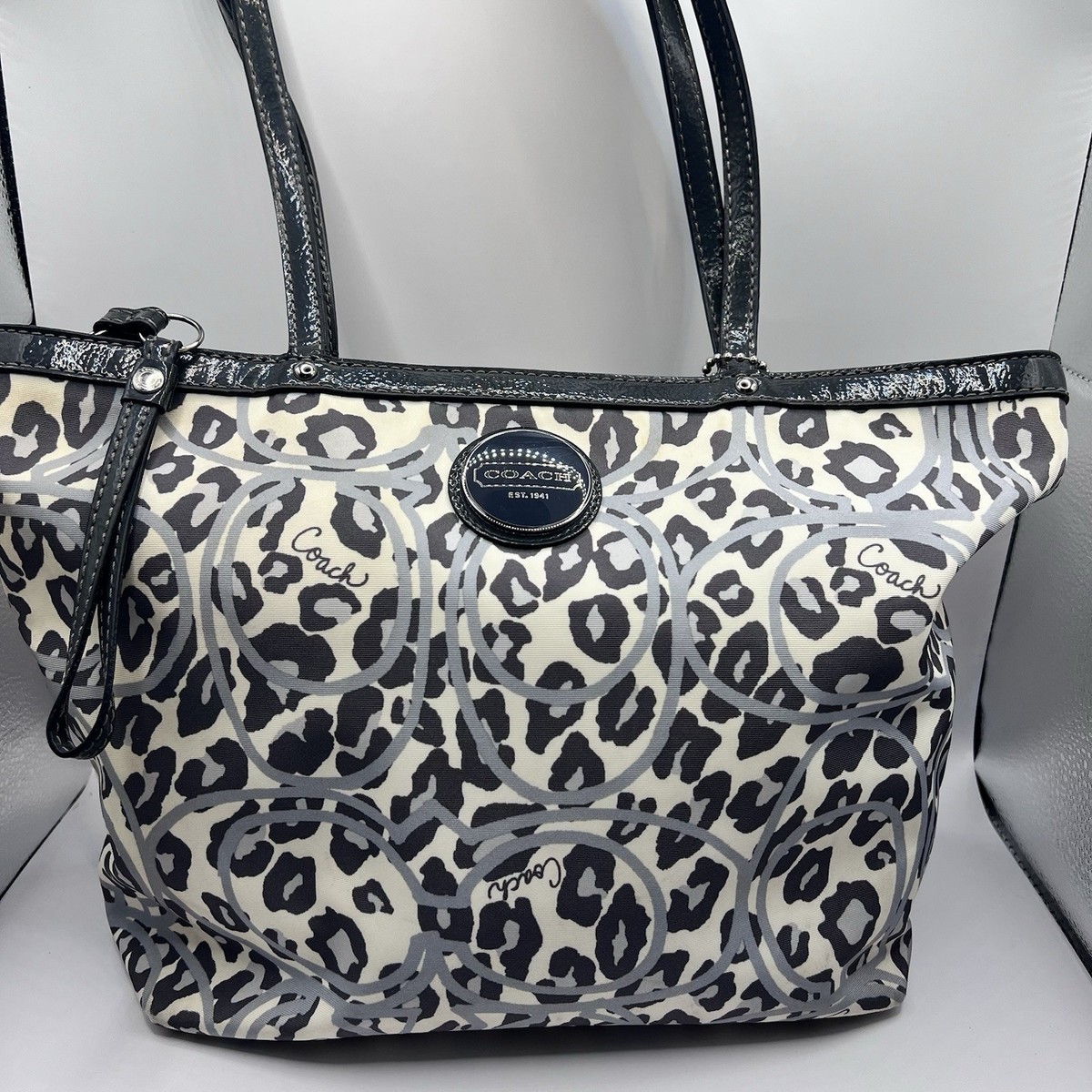 Coach Grey Leopard Print Tote Handbag F17973 for sale online