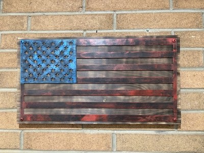 The Forged Line Hand Glazed Steel American Flag - Veteran Gift, Rustic Wood Flag