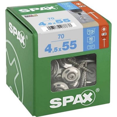 SPAX 4587000450556 Spengler Screw 4.5mm 55mm T-STAR Plus Stainless Steel A2 70p