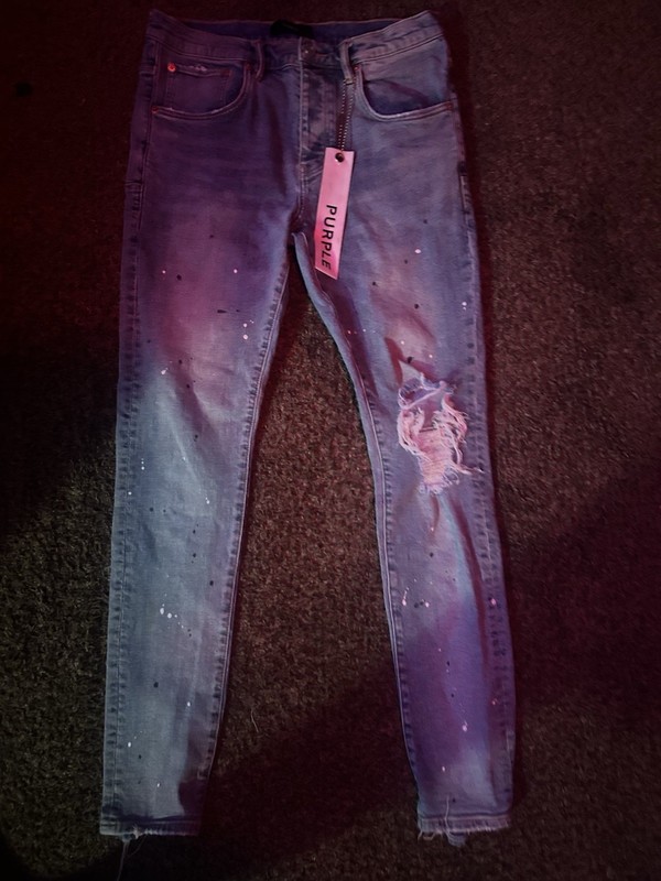 Purple Men’s Light Wash Distressed Skinny Jeans Slim Fit Mid Rise 5-Pocket