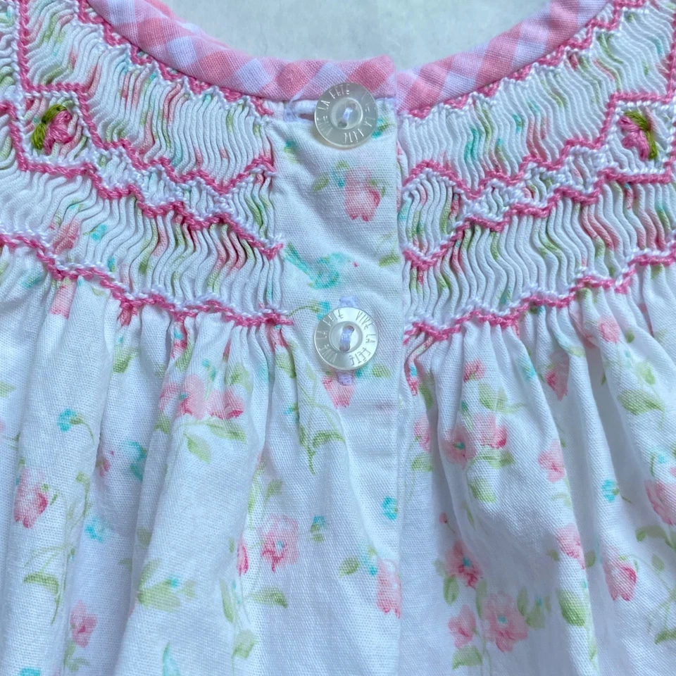 Vestido Vive La Fete Bordado a Mano Talla 6 Rosa Estampado Floral Foto 4 de 4