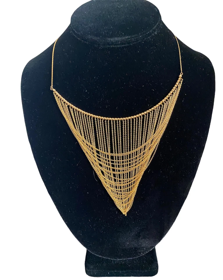 14K Yellow Gold 70s Disco Layered Bib Italian Necklace