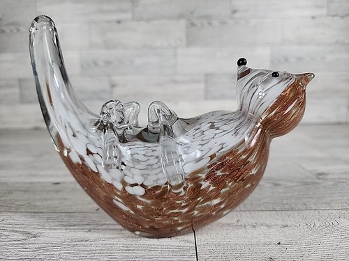 Blown Glass Sea Otter Murano Art Style Flecked Gold Dyntasy Gallery Statue - Picture 5 of 9