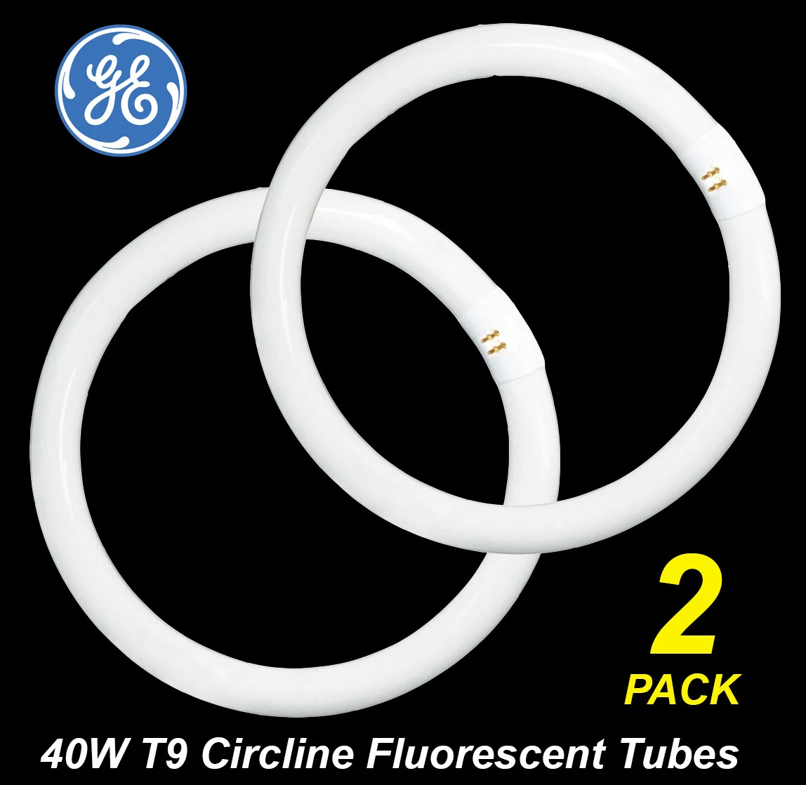 2 x 40W T9 Halophosphor Circular Fluorescent Tubes Lamps 4000K Cool White GE