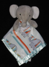 Dream Kids Elephant Security Blanket Baby Lovey Aqua White Gray Print