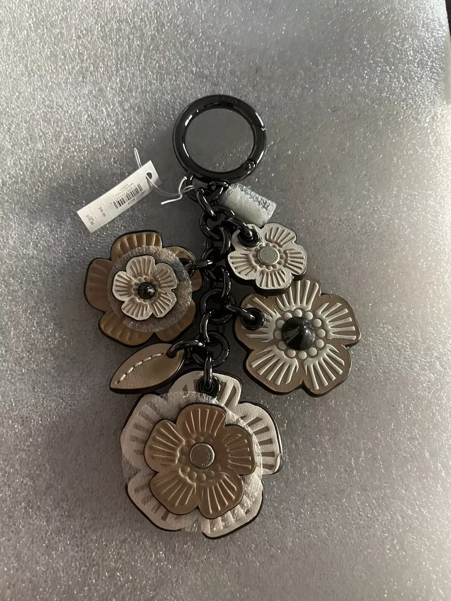 NWT COACH BEECHWOOD TEA ROSE WILLOW MIX BAG CHARM KEY RING GUNMETAL 17451