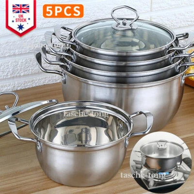 VICHIRSKIT 5PCS Induction Non Stick Stainless Steel Cookware Cooking Pots Pan With Lids Set