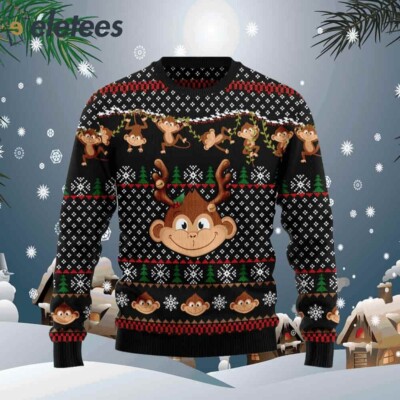 Monkey Christmas Pattern Ugly Christmas Sweater S2SAF81C