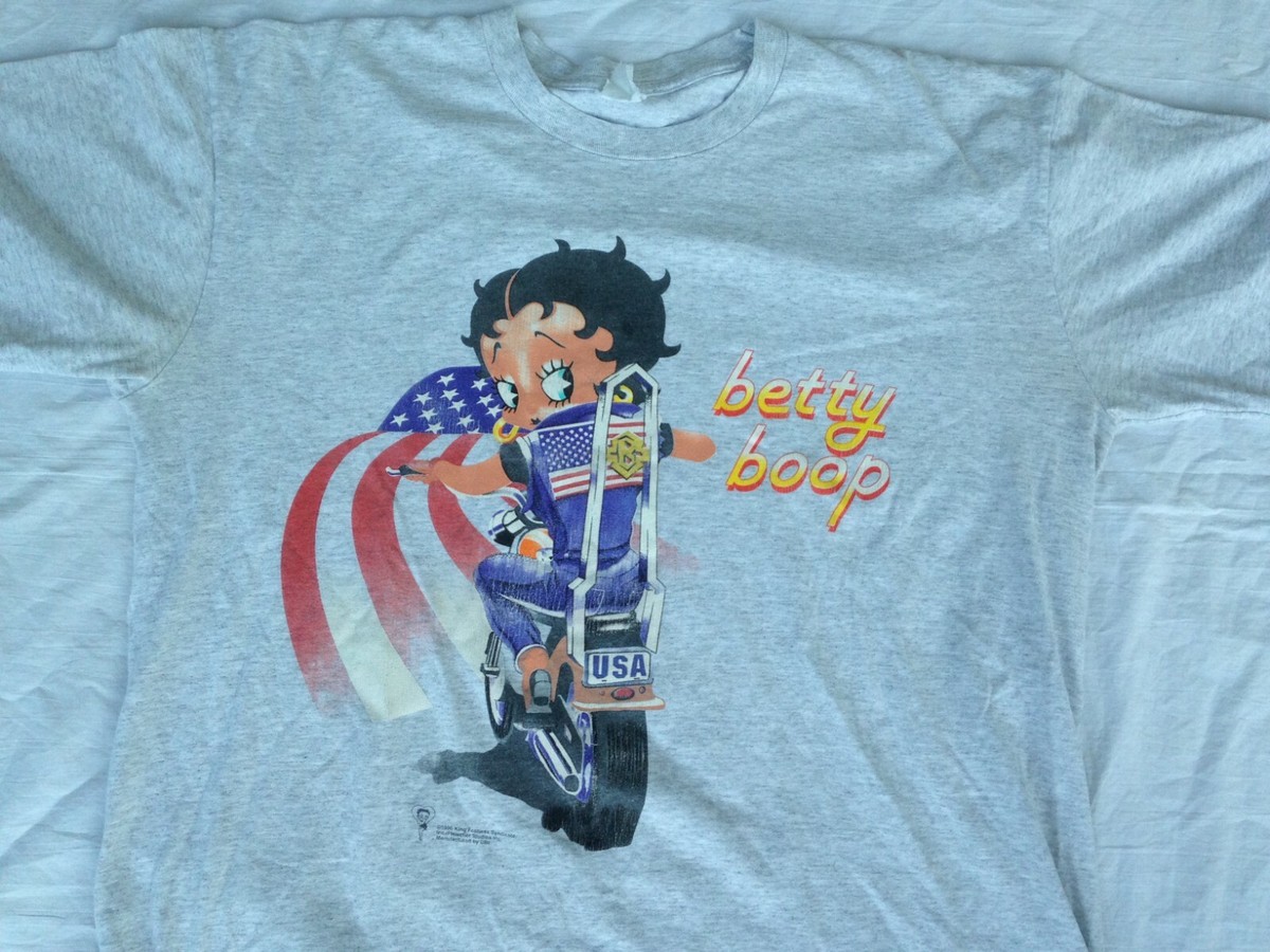 VTG 90'S BETTY BOOP MOTORCYCLE T SHIRT USA AMERICA HARLEY DAVIDSON