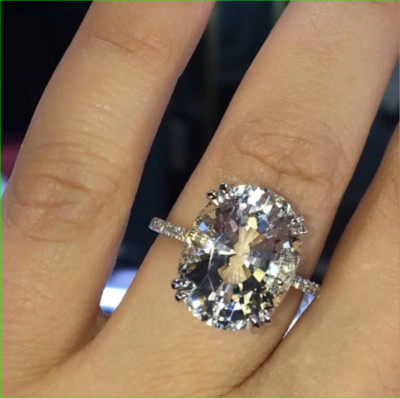 4Ct Oval Real Moissanite Under Halo Solitaire Ring 14K White Gold Plated Silver