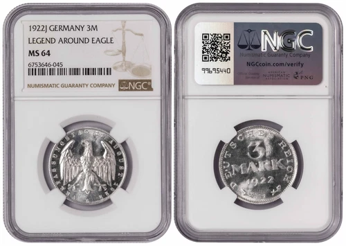 i-650604 Germany 3 Mark 1922 J. NGC MS 64
