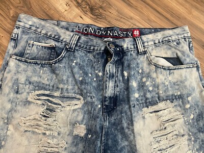 【Anyone more】Leon Damage Washing Short Denim Pants Lion Dynasty Jean Shorts Size 46 Multi-Pocket Acid Wash