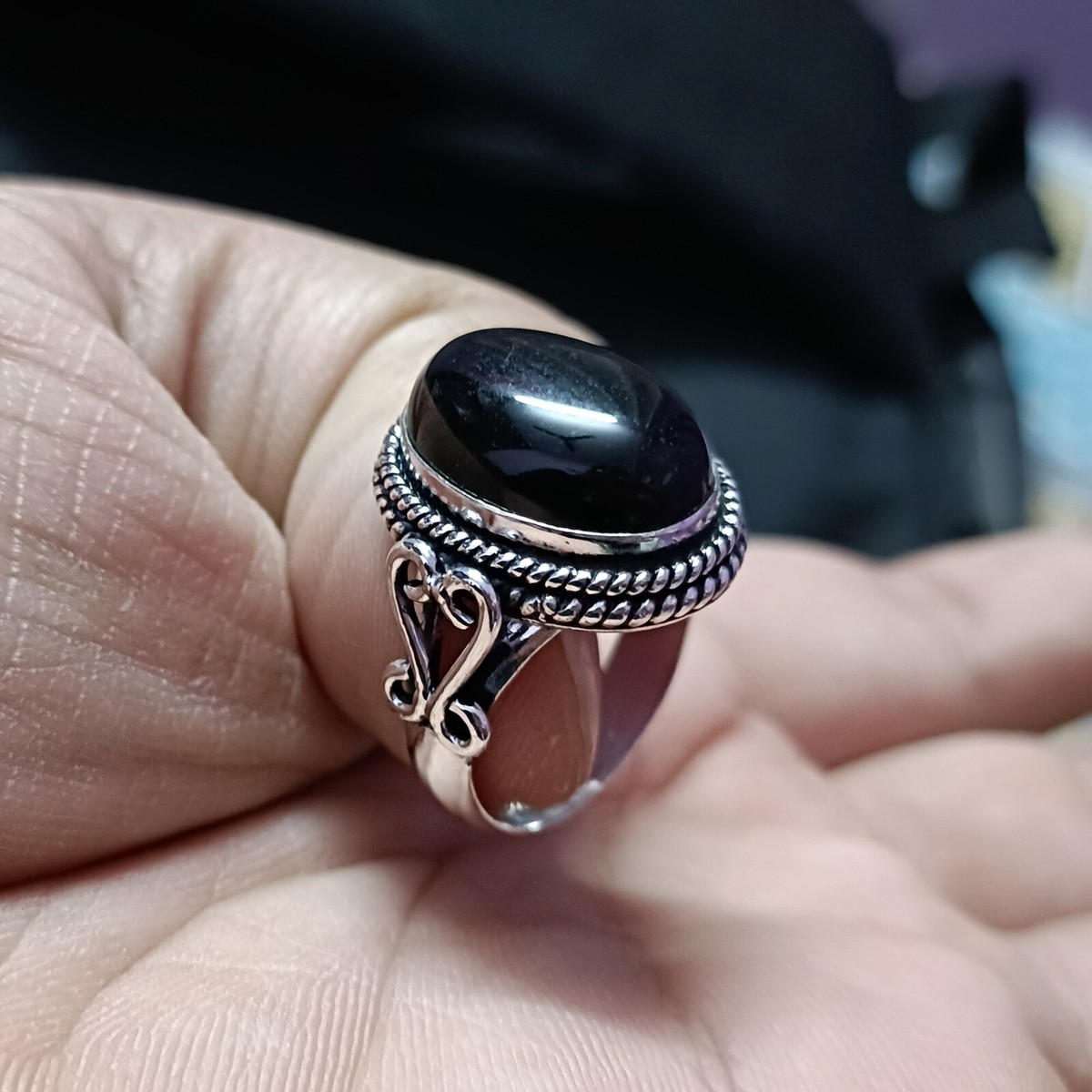 Black Onyx Big Gemstone 925 Sterling Silver Handmade Man