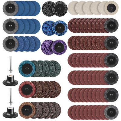 104x 2'' Roll Lock Sanding Disc Set 1/4'' Shank Quick Change Disc for Die Grinder
