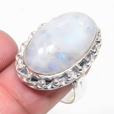Moonstone Gemstone Handmade 925 Sterling Silver Jewelry Ring Size 7.5 US