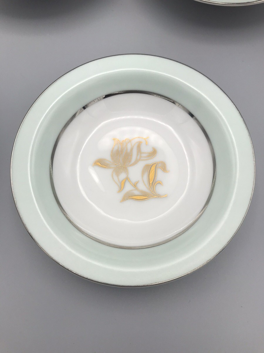 Jyoto China Fruit Bowl Green Band Gold Floral SAN-0 #775