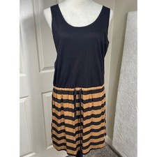 Ann Taylor LOFT Tank Dress Striped Sleeveless Drawstring Waist Summer M