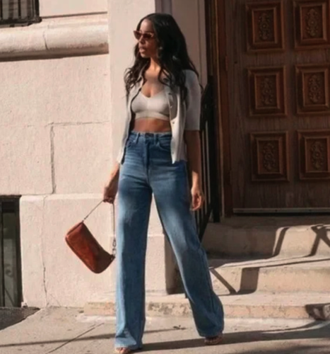 ZARA NEW HIGH-WAISTED FULL LENGTH Z1975 STRAIGHT LEG JEANS MID-BLUE 6147/277 - Picture 1 of 8