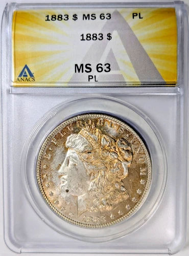 1883-P Morgan Silver Dollar ANACS MS 63 PL Prooflike Toned Coin Orange Toning