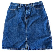 Eddie Bauer Denim Straight Cotton Button Pockets Womens Blue Jean Skirt Sz 14