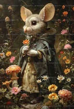 GARDEN MOUSE ART PRINT, Rat Poster, Animal Wildlife Decor, Fantasy Gothic D579