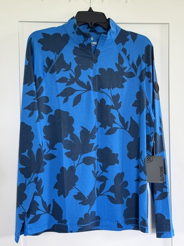 G/FORE Men’s 1/4 Zip Golf Pullover Mid Layer Size Medium Long Sleeve Blue Floral - Picture 13 of 14