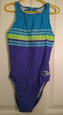 Jantzen Girls Purple Turquoise One Piece Swimsuit Open Back Size 6