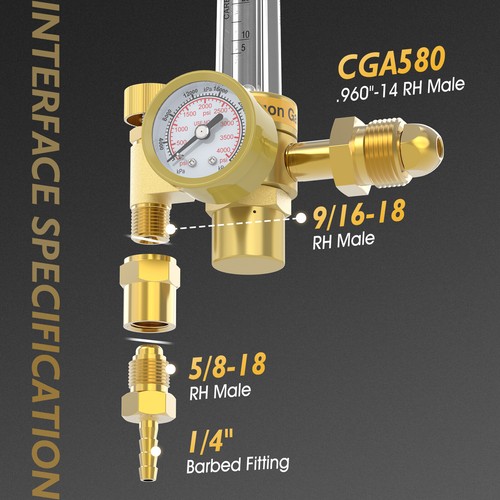 CO2 Argon Flow Meter Gas Regulator Gauge Mig Tig Welding Weld Regulator TIG MIG - Afbeelding 5 van 7