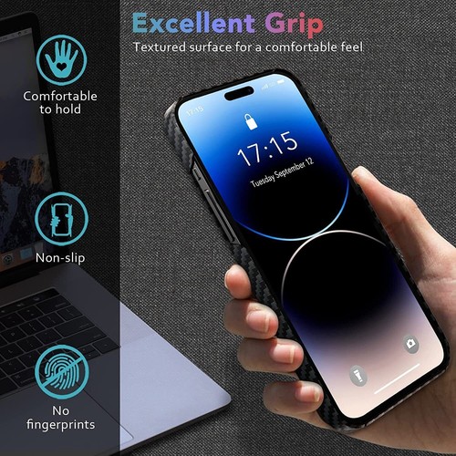 Magnetic Aramid Carbon Fiber Case Compatible with MagSafe for iPhone 15 Pro Max - Photo 8 sur 40