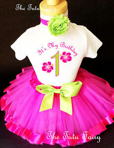 Luau Hawaiian Hibiscus Pink Baby Girl 1st First Birthday Tutu Outfit