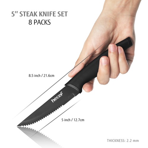 Steak Knives Set of 8 Black Oxide High Carbon Stainless Steel Serrated Blade - Picture 14 of 15