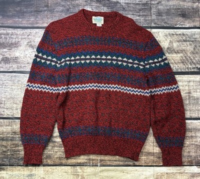 VTG Royal North Mills Sweater Womens Medium Wool Fair Isle Geometric Red USA