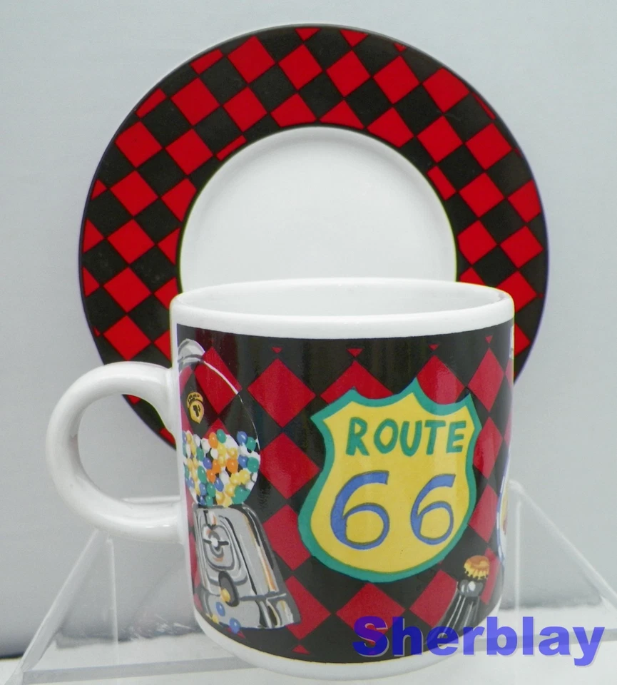 De colección Nuevo Route 66 Taza y Platillo Sakura Roadside Sue Zipkin Espresso Demitasse 1993 Foto 2 de 4