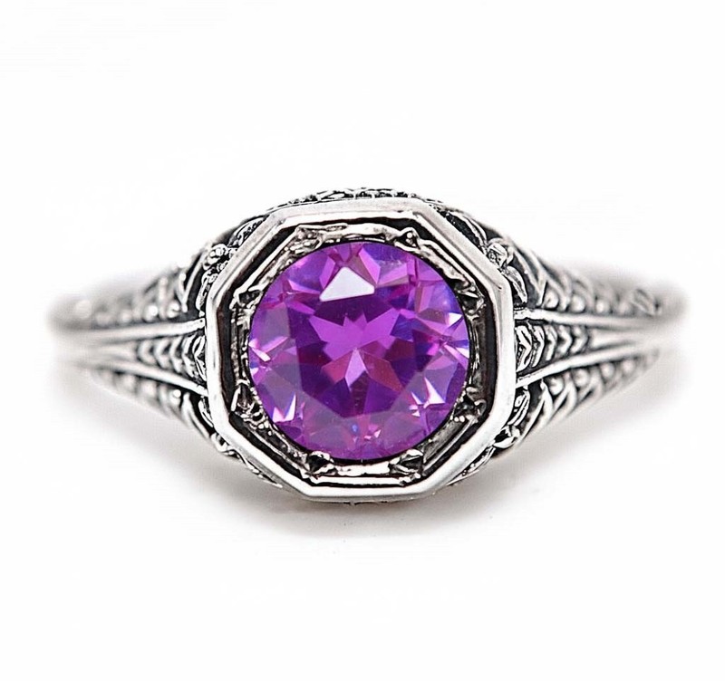 2CT Heat Treated Alexandrite 925 Sterling Silver Filigree Ring Sz 8 PC9-1