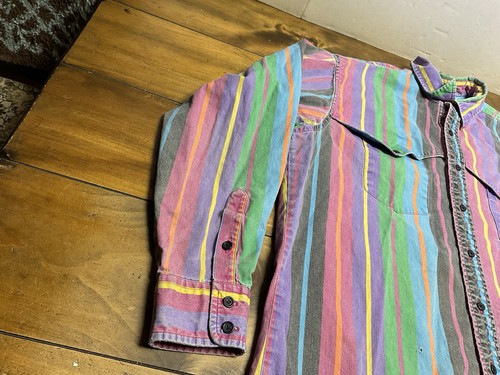 VINTAGE Wrangler Brushpopper Western Shirt X-Long Tails Striped Men 17 1/2-35 - Picture 5 of 13