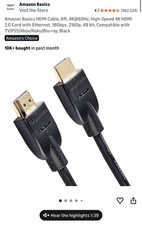 Amazon Basics HDMI Cable, 6ft, 4K 60Hz, High-Speed 4K HDMI 2.0 Cord 18Gbps ,