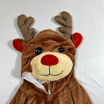 Reindeer Plush One Piece Pajamas Brown Deer Costume Kid Size 150 Hooded Full Zip - Image 1 of 4