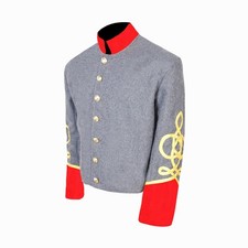 US Civill War Single Breast Shell Jacket Grey with Red Cuff Collar All Sizes