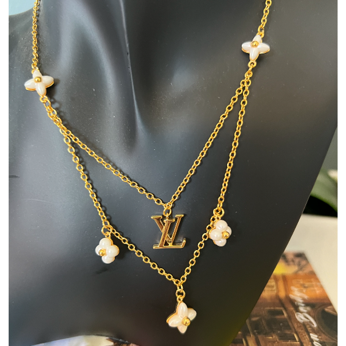 Louis Vuitton Monogram LV Layered Necklace with Pearl Flower